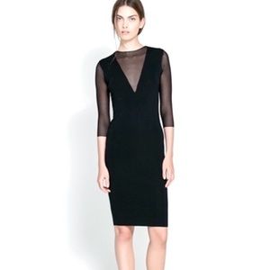 NWT ZARA Knit Elegant Black Dress Sheer Sleeves